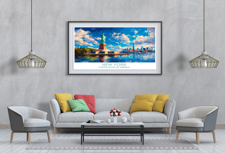Custom print featuring a unique artistic take on the Statue of Liberty, tailored to your style.