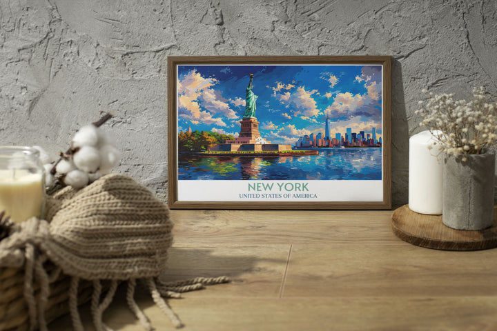 Gallery wall art collection focusing on the Statue of Liberty, ideal for enthusiasts of American landmarks.