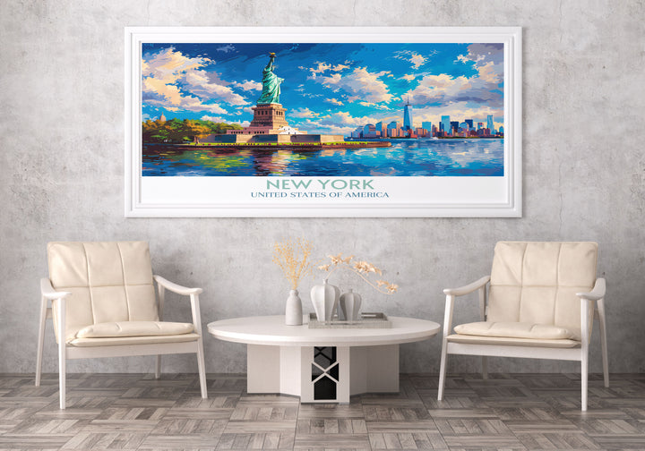 Retro style Statue of Liberty artwork, blending classic charm with modern aesthetics.