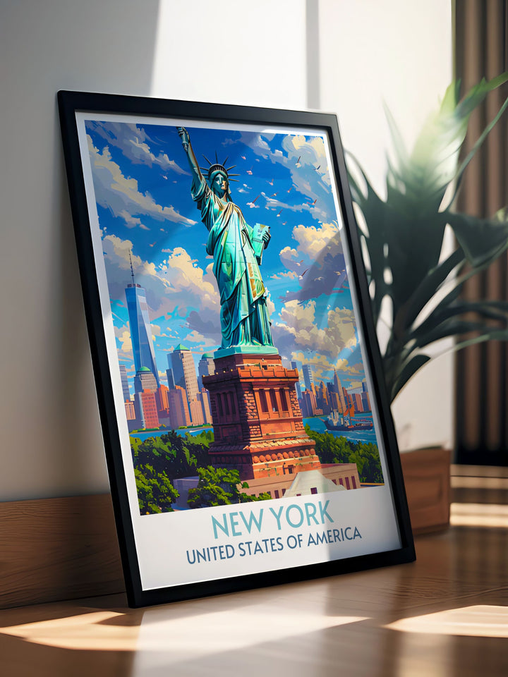 Unique Statue of Liberty art print, focusing on the detailed architecture and its symbolic meaning.