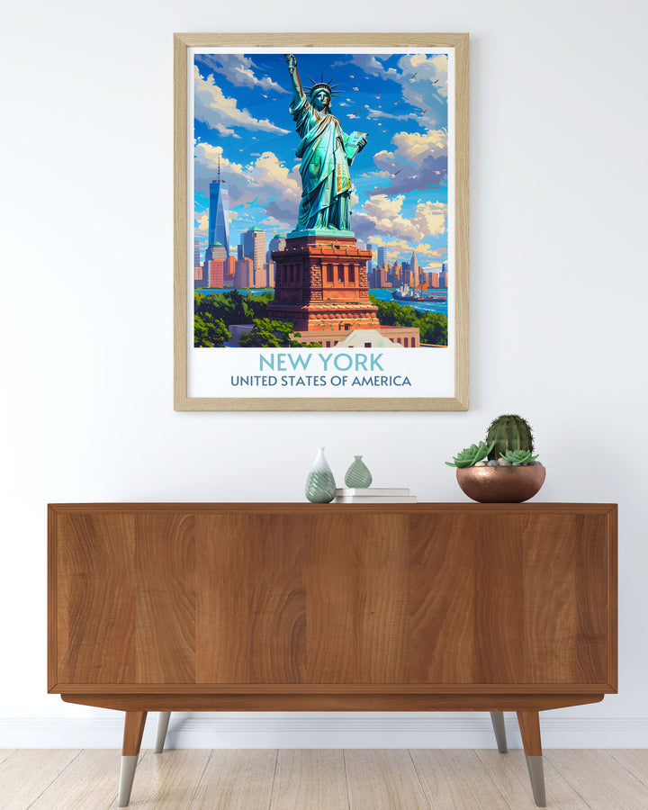 Vintage poster of the Statue of Liberty, capturing the essence of American freedom and pride.