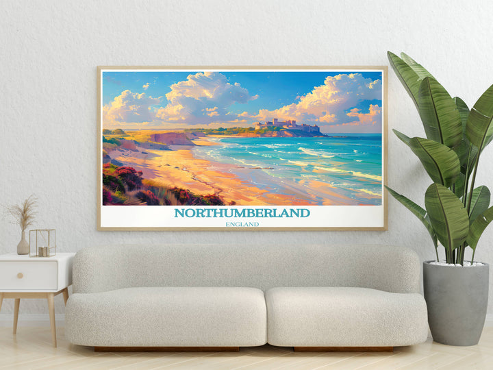 Bamburgh Castle canvas art, showcasing the castles majestic presence in Northumberlands landscape.