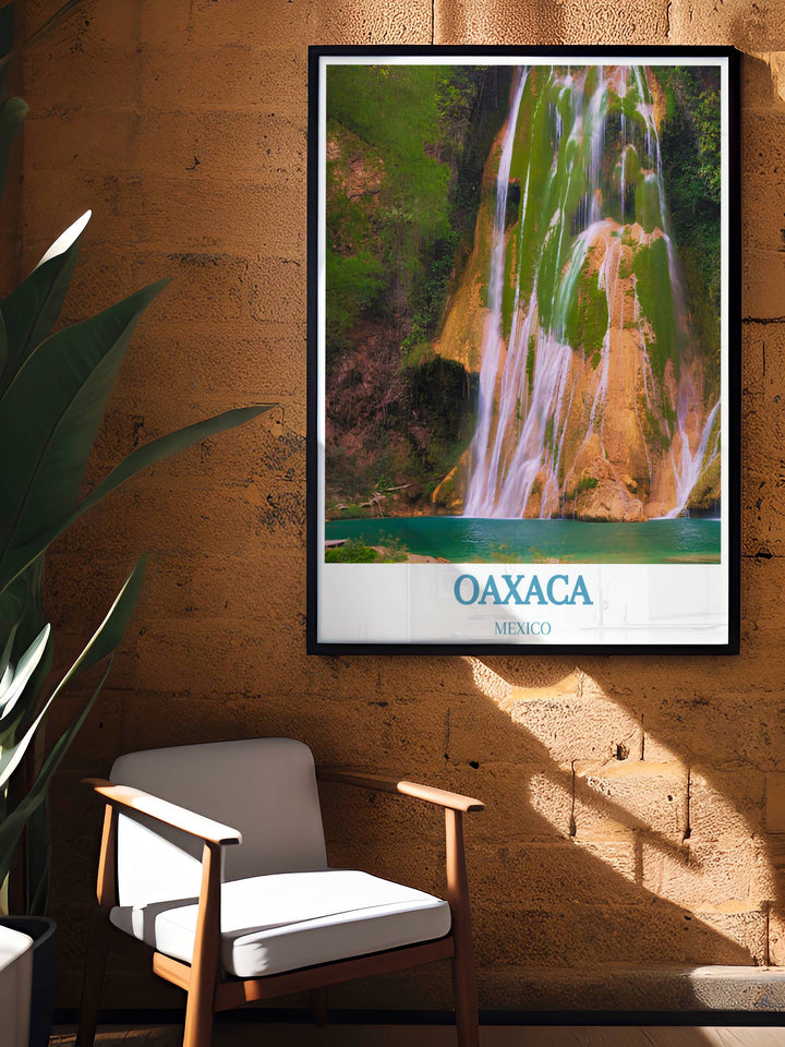 Travel poster of Hierve el Agua, Oaxaca, perfect for those who love exploring unique geological formations.