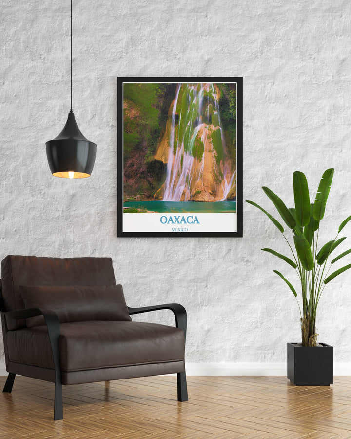 Hierve el Agua poster, an artistic representation of one of Mexicos most breathtaking natural sites, ideal for travel enthusiasts.