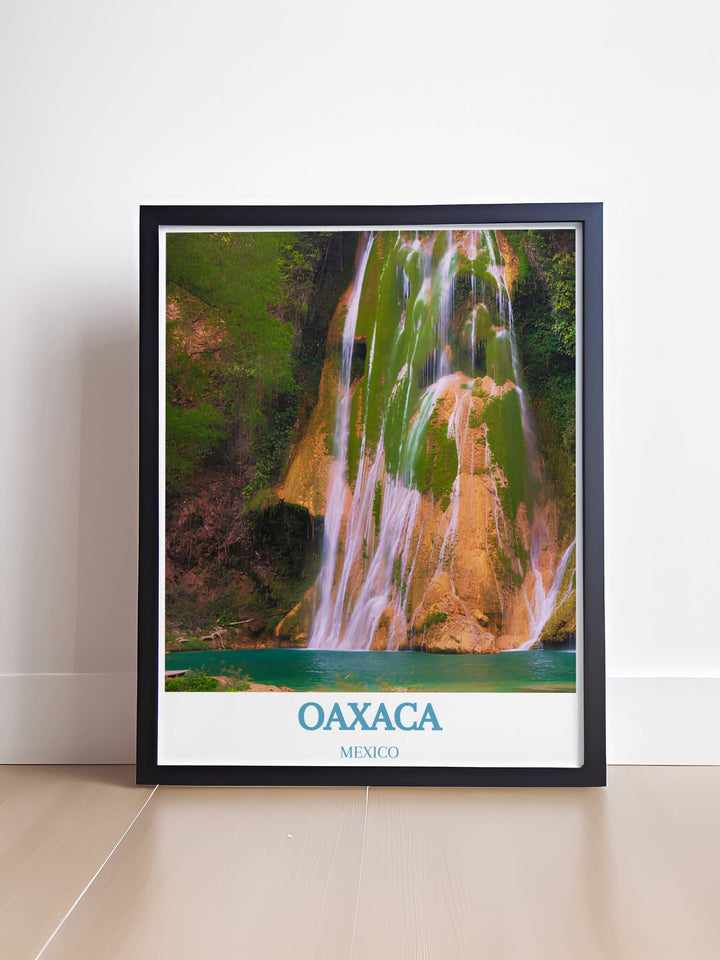Oaxaca art print featuring the serene beauty of Hierve el Agua, a natural landscape ideal for gifting or personal collections.