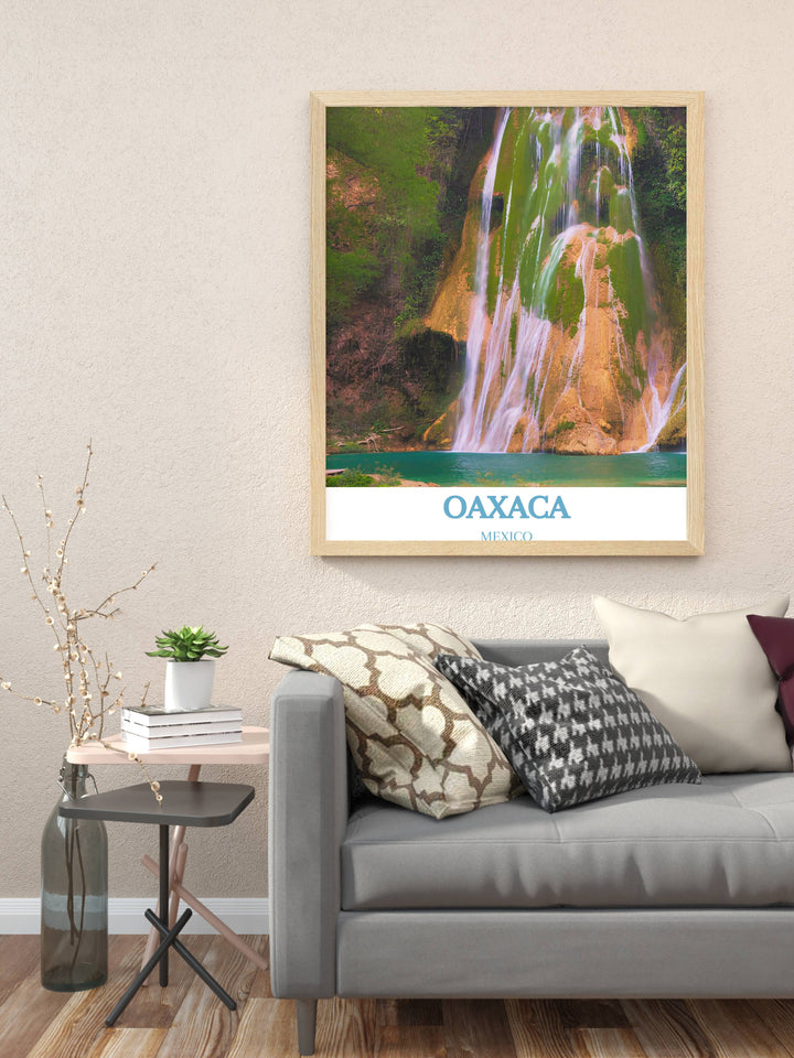 Wall art of Hierve el Agua, highlighting the natural wonders of Oaxaca, suitable for enhancing any room with a touch of nature.
