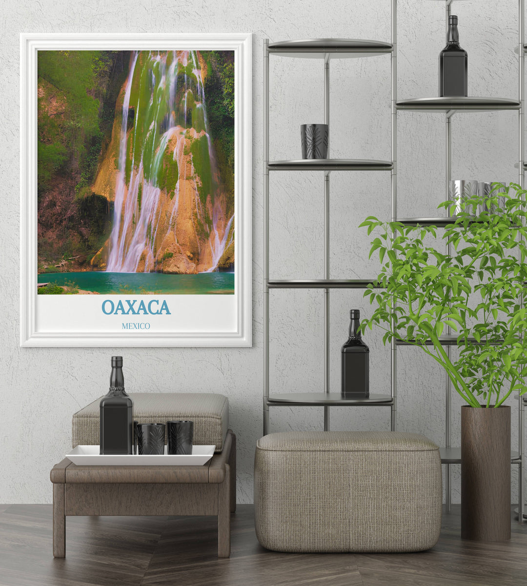 Hierve el Agua gallery wall art that brings the outdoors inside with its depiction of Oaxacas petrified waterfall landscapes.