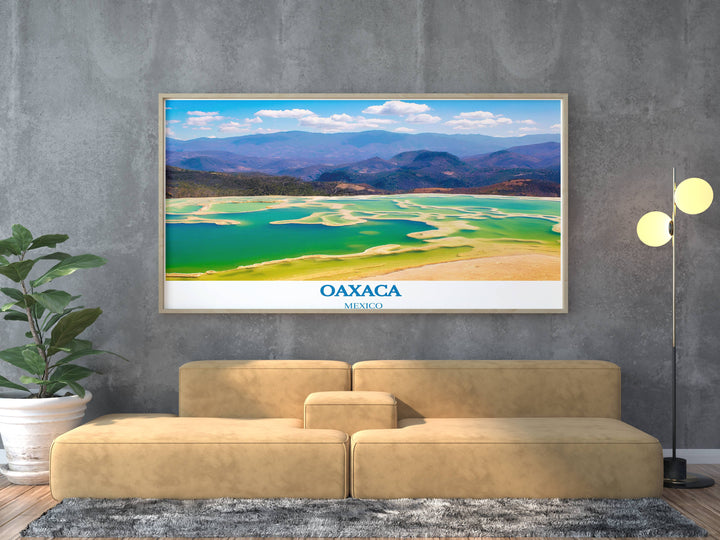 Gift ready Mexico art print featuring the breathtaking views of Hierve el Aguas mineral pools, ideal for any home decor.