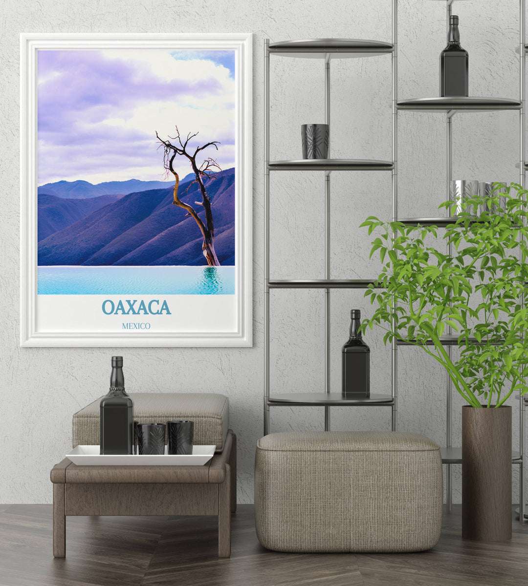 Artistic representation of Hierve el Agua in Oaxaca, a perfect gift for lovers of natural beauty and Mexican landscapes.