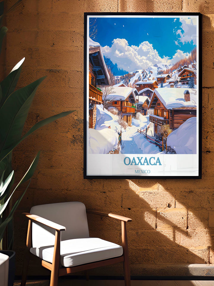 Vintage Travel Print of Mexico, highlighting the historical charm and scenic beauty of Oaxacas landscapes.