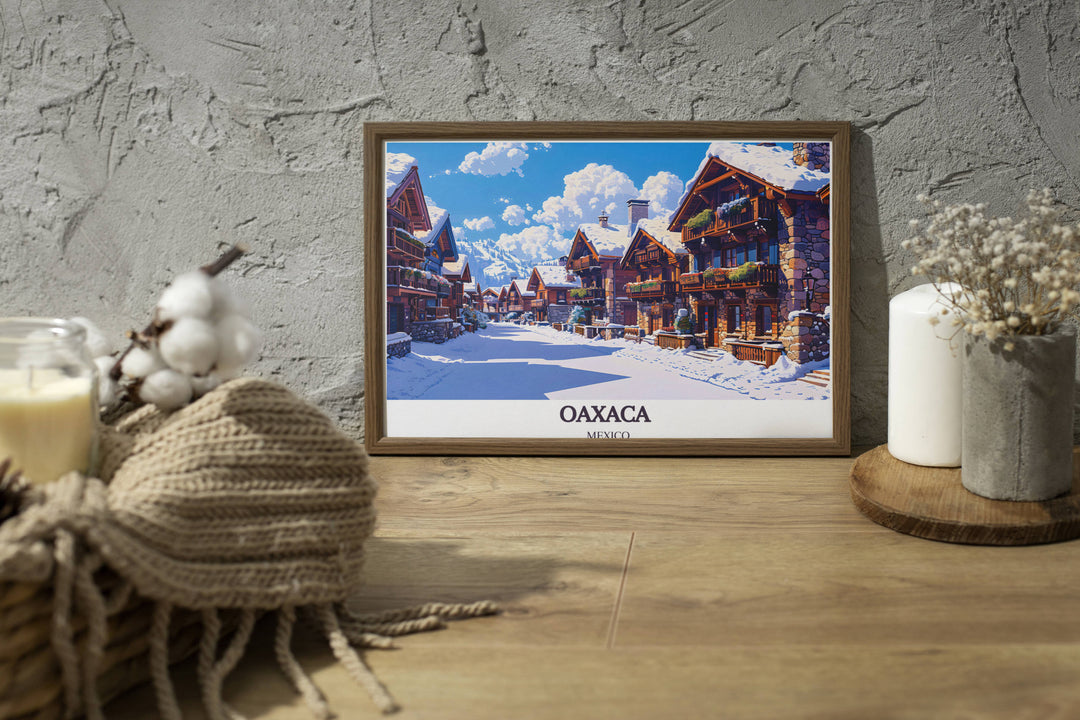 Bring home the spirit of Mexican adventures with travel posters that highlight the lively streets and cultural festivals of Oaxaca.