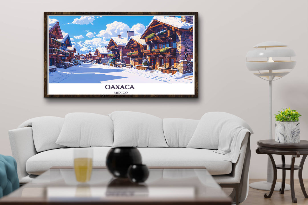 Embrace the winter allure of Val dIsere with travel posters that depict its renowned ski slopes and frosty charm.