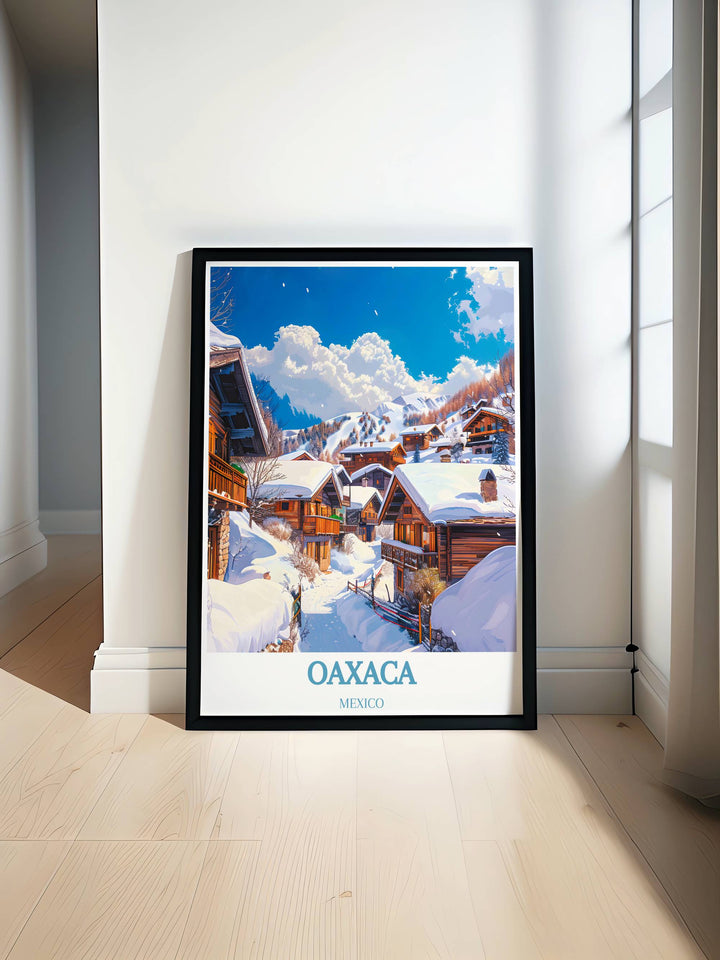 Oaxaca Gallery Wall Art vividly capturing the colorful street scenes and festive spirit of Mexican culture, perfect for home decor.