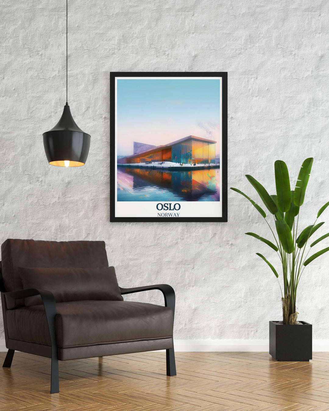 Framed art print of Oslo, showcasing the citys blend of historic architecture and modern design, ideal for Scandinavian decor enthusiasts.