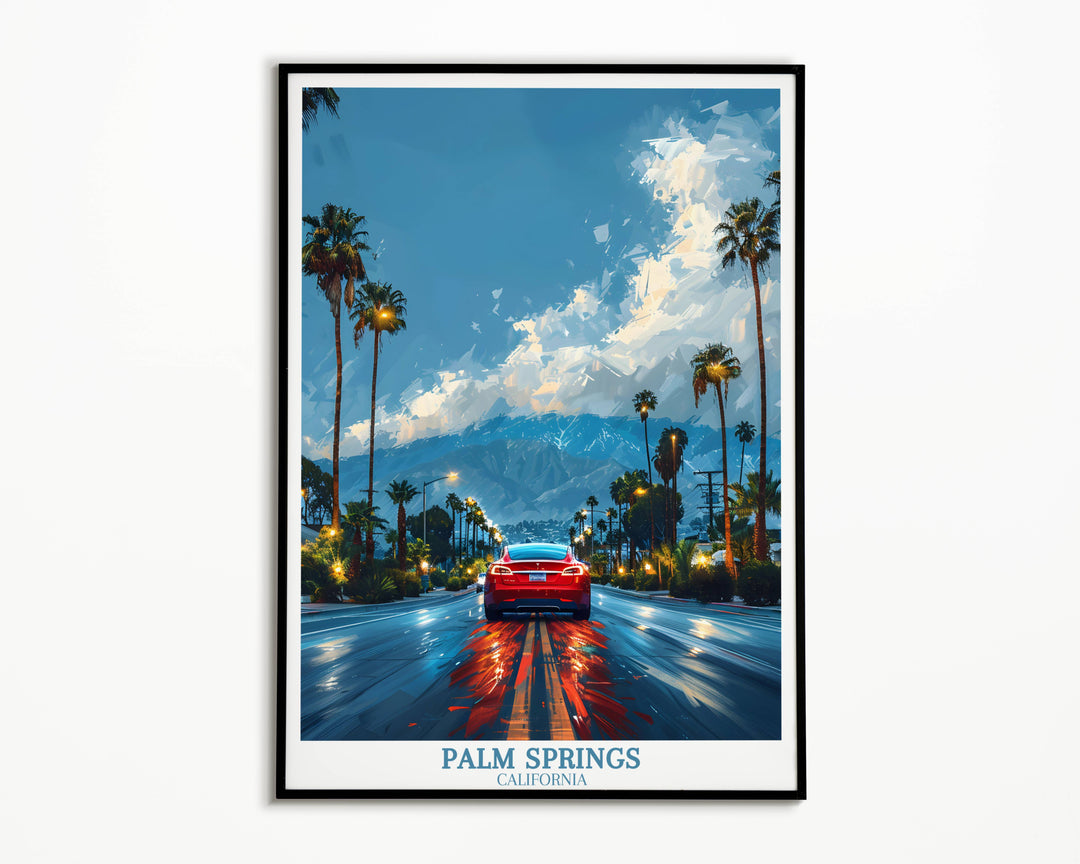 Immerse yourself in the allure of Palm Springs with our captivating Palm Springs Travel Print, a stunning piece of Wall Art that celebrates the essence of this iconic destination. Pair it with our sleek Tesla Model S Print for a modern touch in your home decor, making it the perfect Palm Springs Wall Hanging for art lovers and enthusiasts alike.
