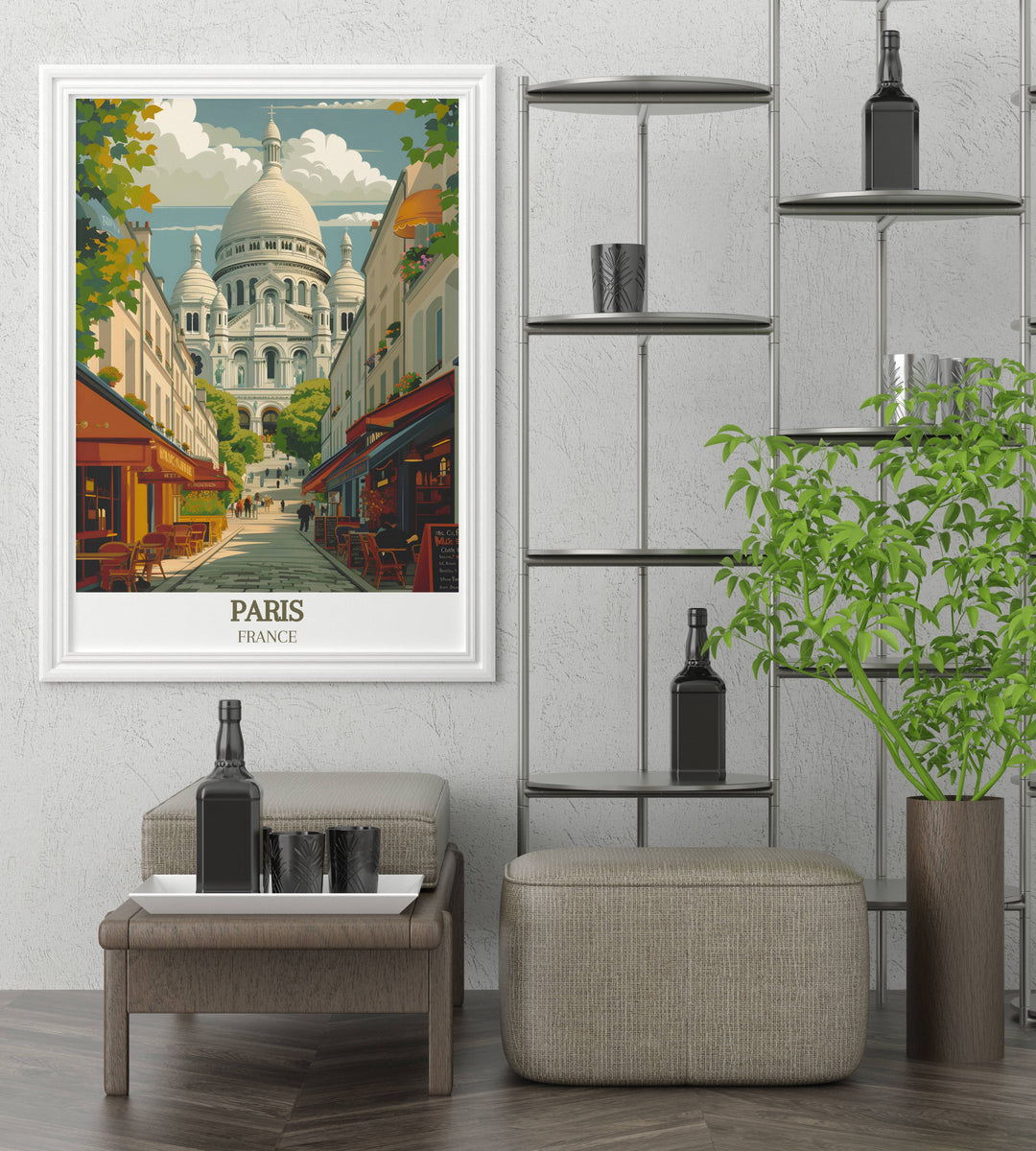 Framed prints of Montmartres historic landmarks, including the Sacré Cœur Basilica and the Moulin Rouge, capturing the timeless beauty of this iconic Parisian district.