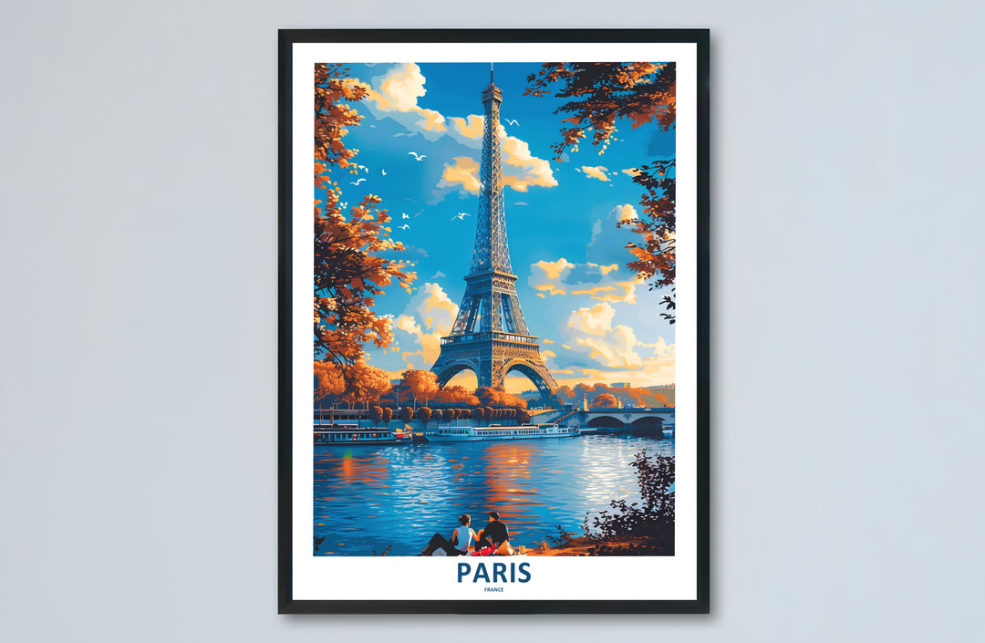 Master landscape travel print of Paris Eiffel Tower Autumn River Seine displaying architectural detail in Paris, France. MapYourDreams presents quality framed wall art, unframed poster options, and stretched canvas formats for curated interior design spaces.