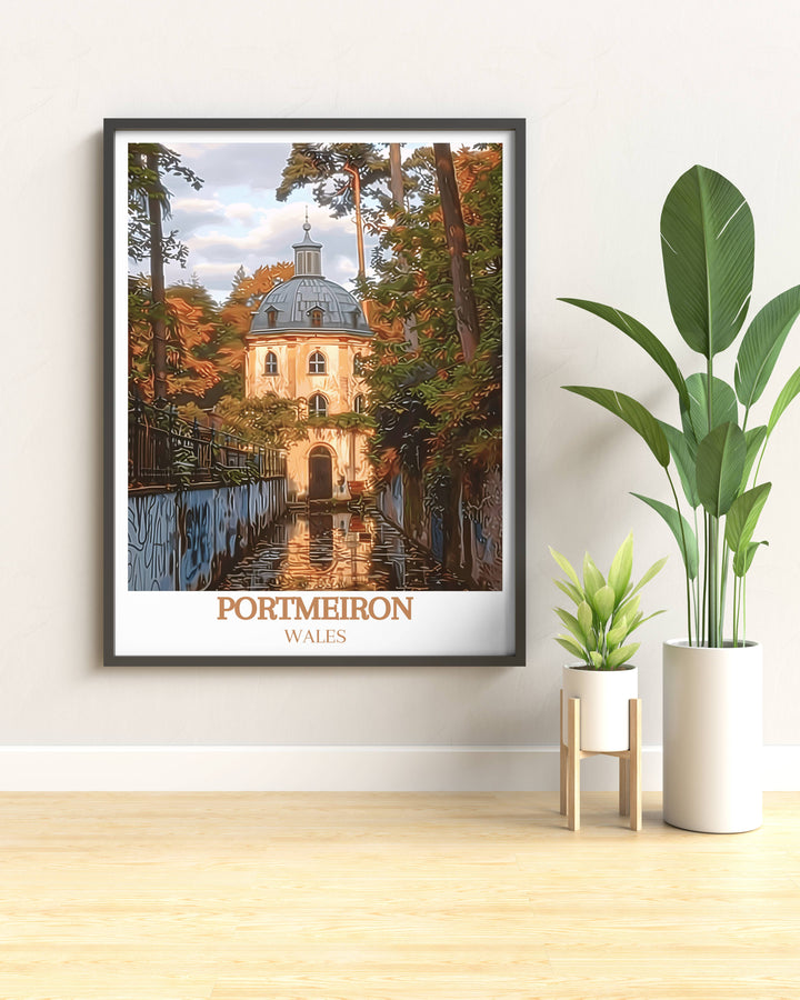 Wales Prints offer a glimpse into the enchanting beauty of Portmeirion, with its unique design by Sir Clough Williams Ellis. These travel posters make for exquisite additions to any home living decor collection.