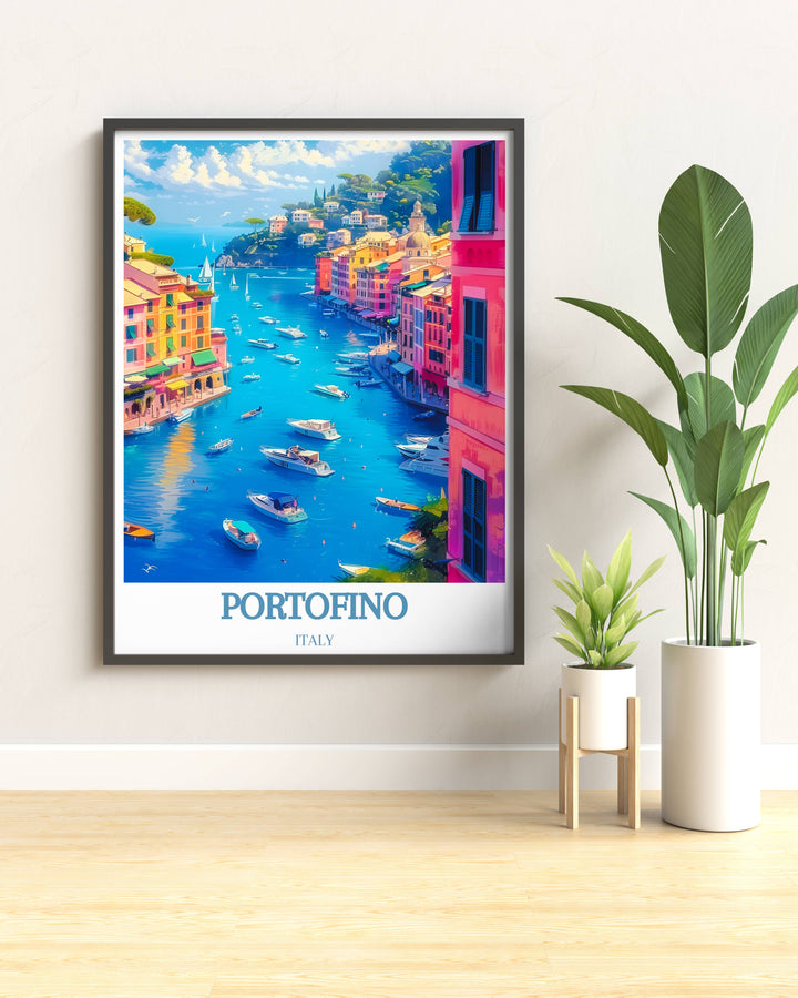 Italy Canvas Art featuring the charming village of Portofino, with its bustling harbor and tranquil gardens, bringing a touch of Mediterranean beauty to your home.