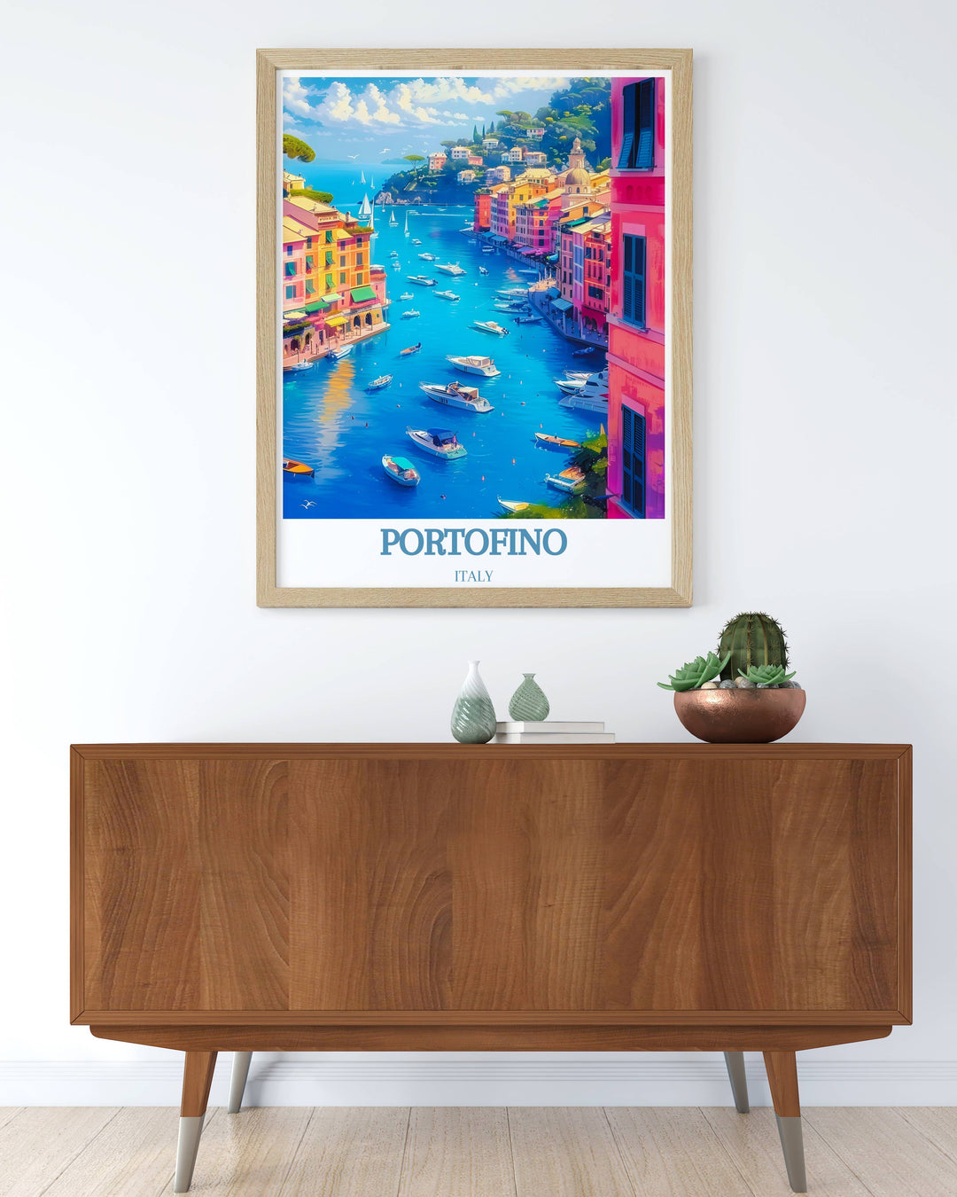 Portofino Travel Poster depicting the stunning views of the Italian coast, with vibrant colors and intricate details capturing the unique charm of this iconic location.