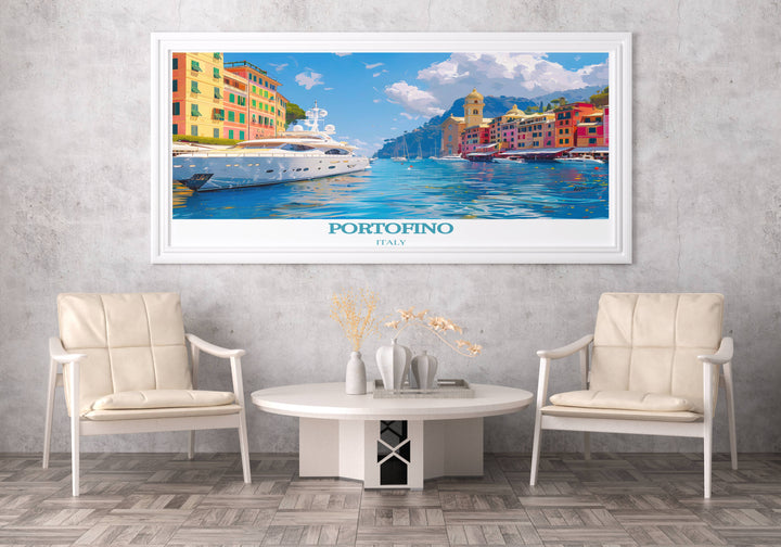Beautiful Wall Art of Portofino, depicting the serene harbor and colorful houses of this iconic Italian village, ideal for any living space.