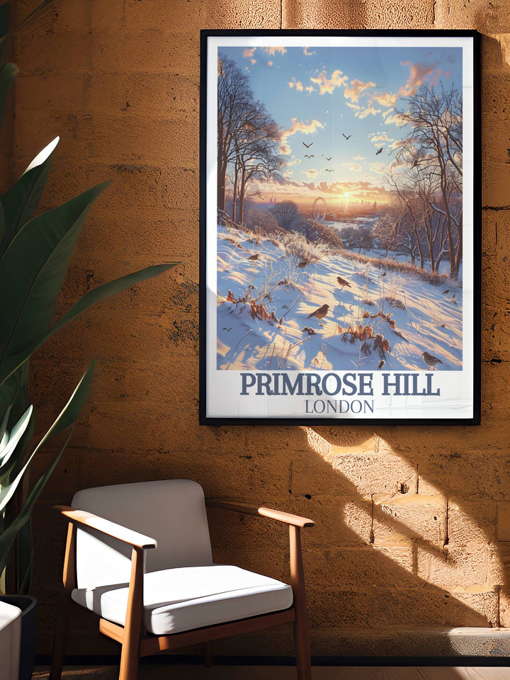 Iconic London Art featuring beautiful prints of Primrose Hill, perfect for adding a touch of elegance to any room.