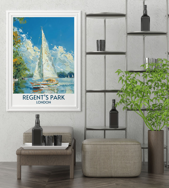 Prints of Regents Park highlighting the lush landscapes and historic landmarks, bringing a piece of Londons beauty into your home.