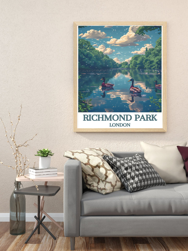 Stunning Wall Art of Richmond Park, showcasing the tranquil beauty of Londons famous park and Pen Ponds, ideal for adding a touch of nature to your living space.
