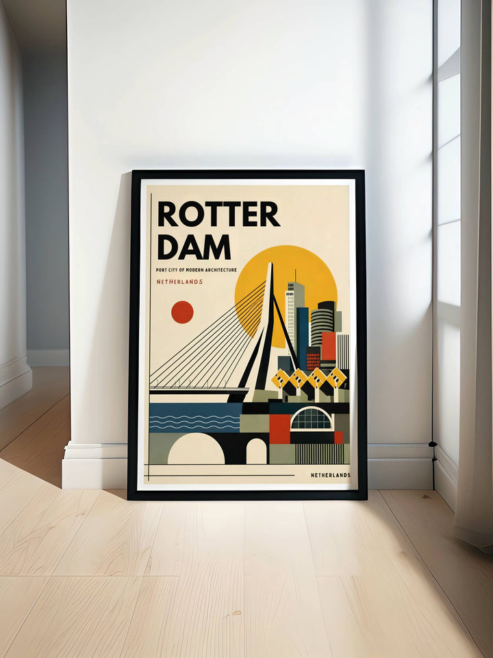 Textured look at a contemporary travel poster with rich primary tones, cream backgrounds, and clean geometric lines. A striking graphic wall print available from MapYourDreams as an unframed poster, framed art, or canvas.