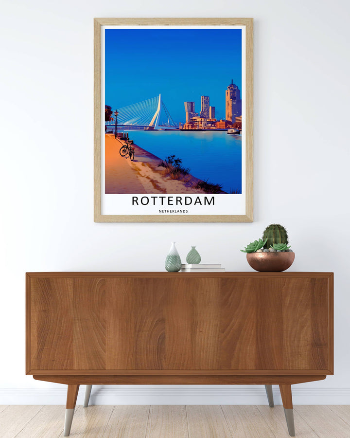 Netherlands harbor destination art print highlighting a unique artistic approach to the city&