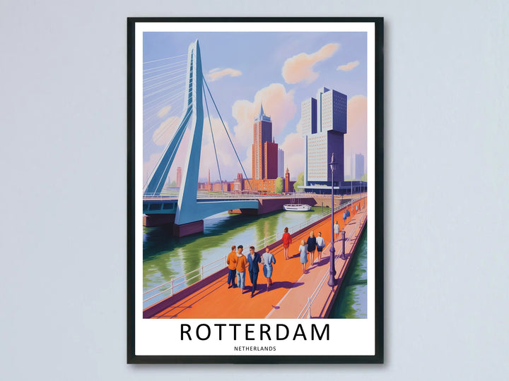 Dutch decorative travel art showcasing a stylized daytime layout, deep river ripples, and colorful waterfront public spaces. This home decor piece is perfectly suited for modern rooms as a framed canvas print or simple paper poster.