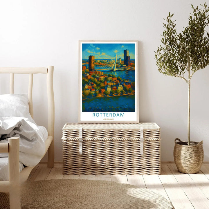 Netherlands riverbank destination art print highlighting a unique oil painting approach to the city&