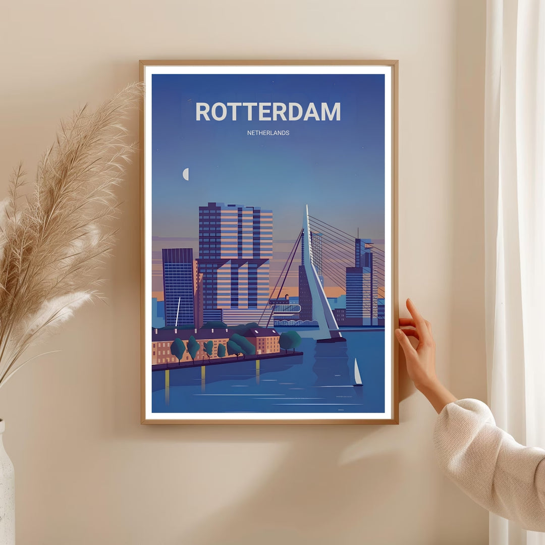 Netherlands residential destination art print highlighting a unique minimalist approach to the Nieuwe Maas riverbanks. Elevate your gallery wall with this MapYourDreams poster available in framed, canvas, and print formats.