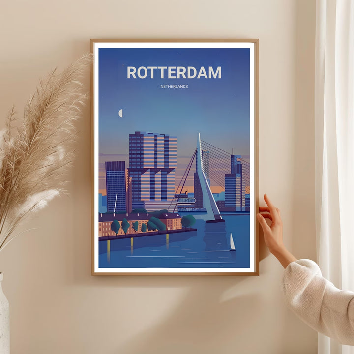 Netherlands residential destination art print highlighting a unique minimalist approach to the Nieuwe Maas riverbanks. Elevate your gallery wall with this MapYourDreams poster available in framed, canvas, and print formats.