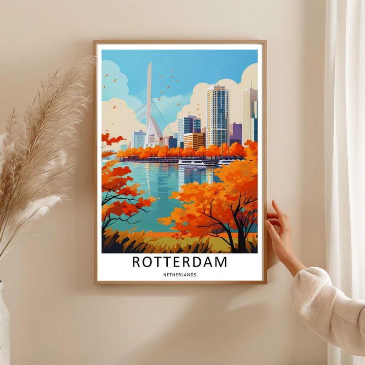 Netherlands riverbank destination art print highlighting a unique artistic approach to the city&