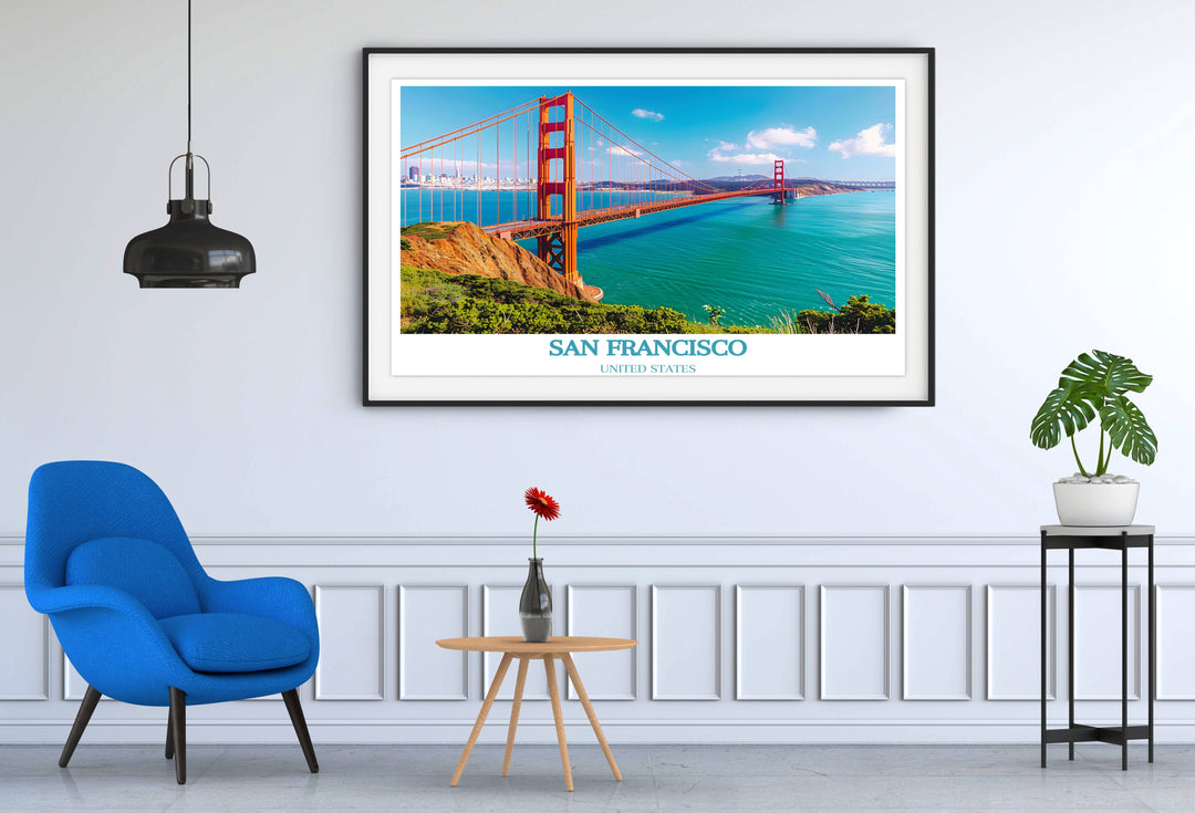San Francisco Custom Prints showcasing the Golden Gate Bridge, emphasizing its grandeur and the citys vibrant culture, perfect for personalized home decor.