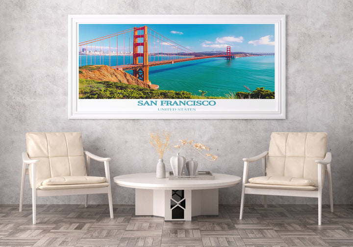 San Francisco Gallery Wall Art capturing the vibrant energy and unique charm of the citys iconic Golden Gate Bridge, ideal for home decor.