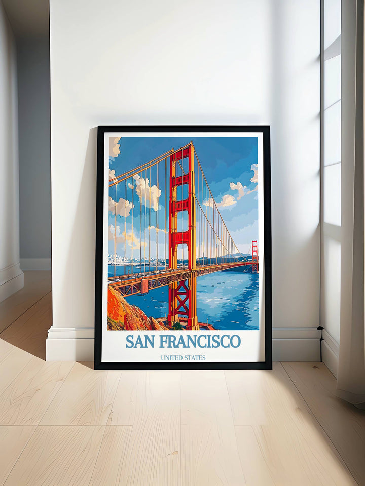 San Francisco Fine Art Print capturing the iconic Golden Gate Bridge with its majestic presence and breathtaking vistas, perfect for adding elegance to your home decor.