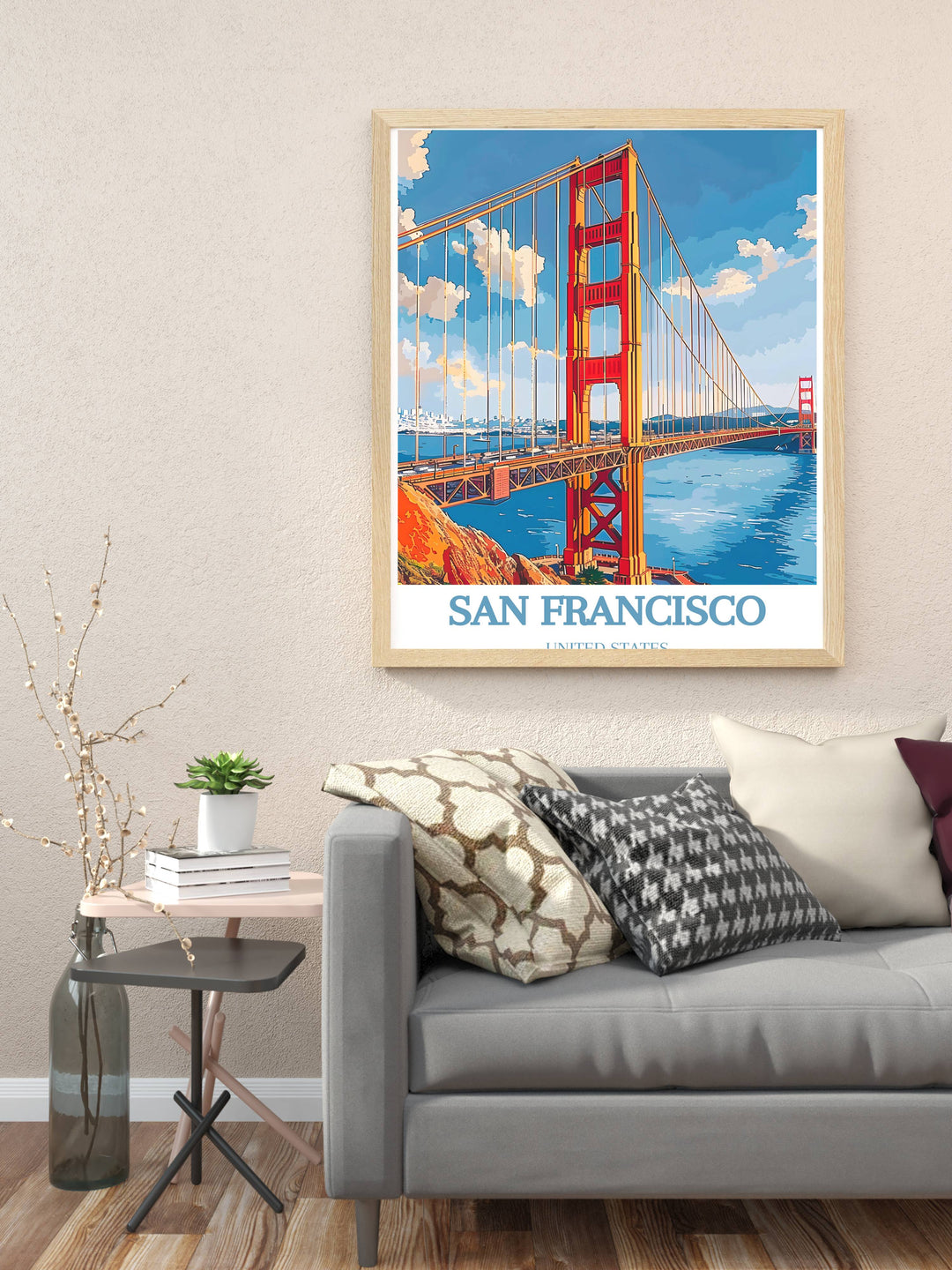 San Francisco Fine Art Print capturing the vibrant energy and unique charm of the citys iconic Golden Gate Bridge, ideal for home decor.