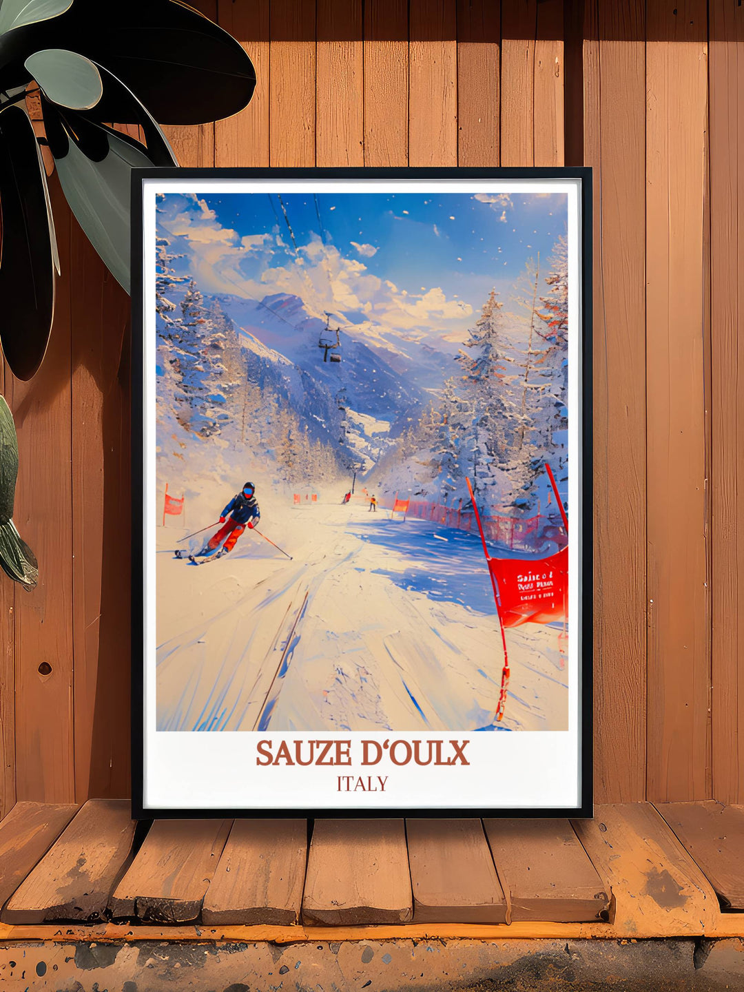 Beautiful Travel Posters of Sauze dOulx highlighting the dynamic ski slopes and picturesque scenery of this renowned ski resort.