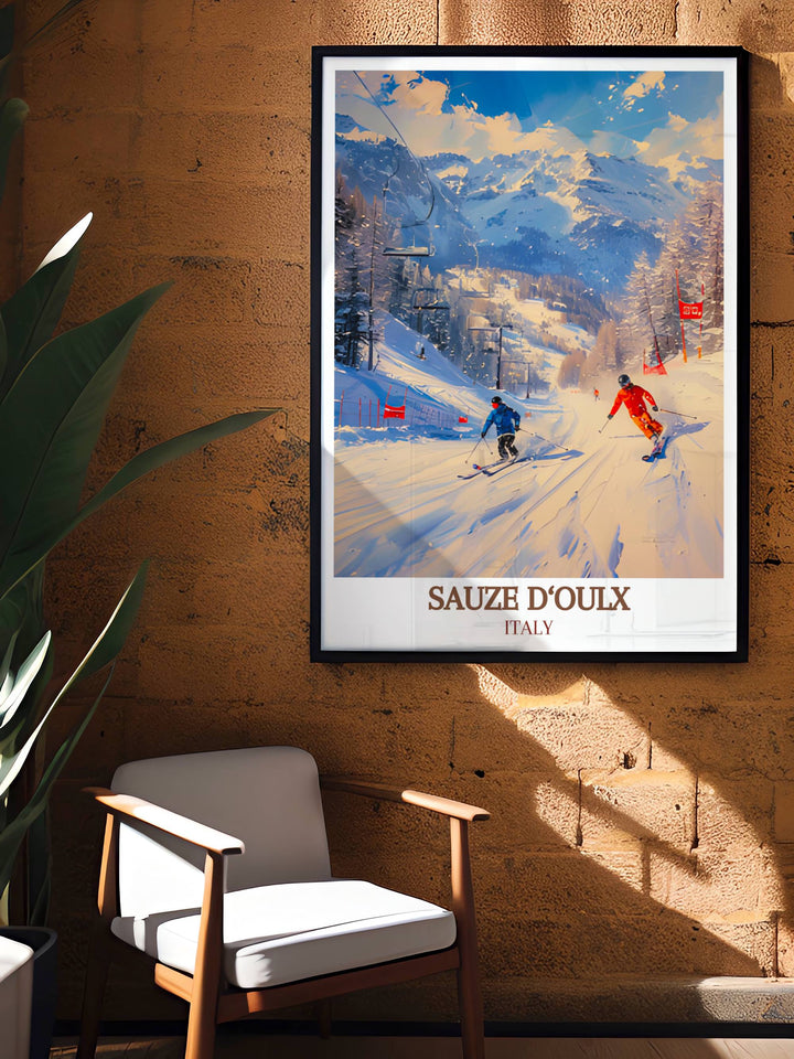 Sauze dOulx Ski Resort Gallery Wall Art designed to evoke a sense of adventure and appreciation for the great outdoors, perfect for any decor.