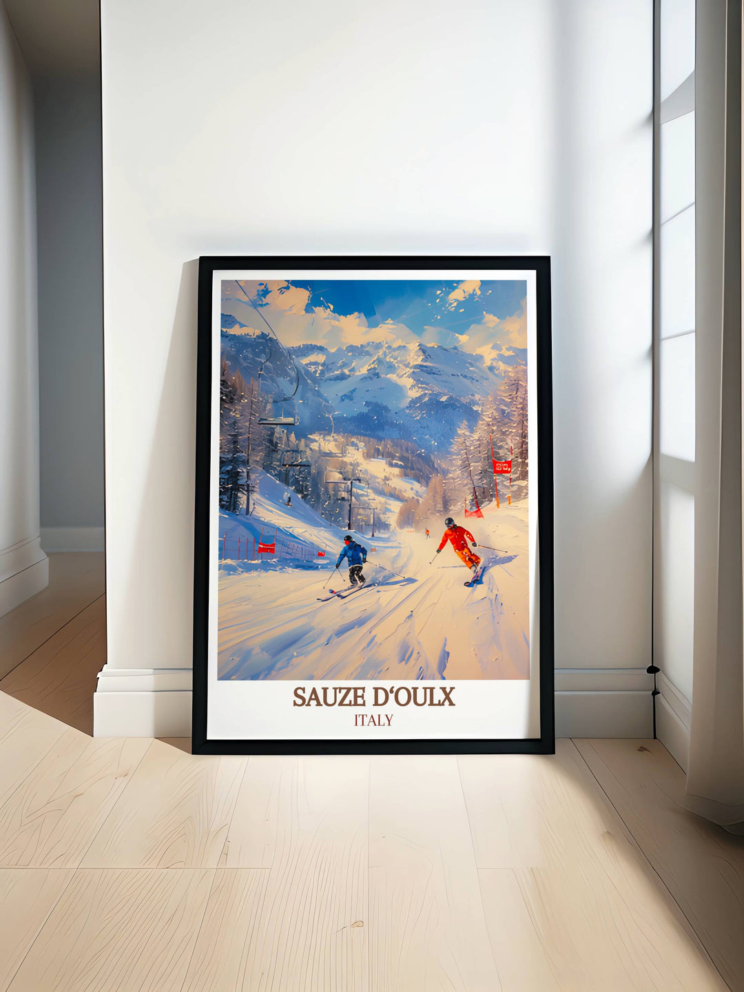 Sauze dOulx Ski Resort Gallery Wall Art capturing the thrilling slopes and stunning landscapes of the Italian Alps, perfect for adding adventure to your home decor.