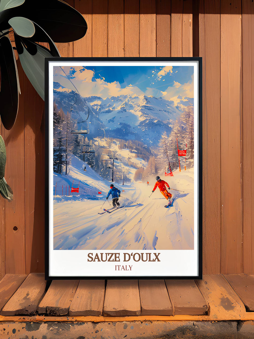 Beautiful Custom Prints of Sauze dOulx highlighting the dynamic ski slopes and picturesque scenery of this renowned ski resort.