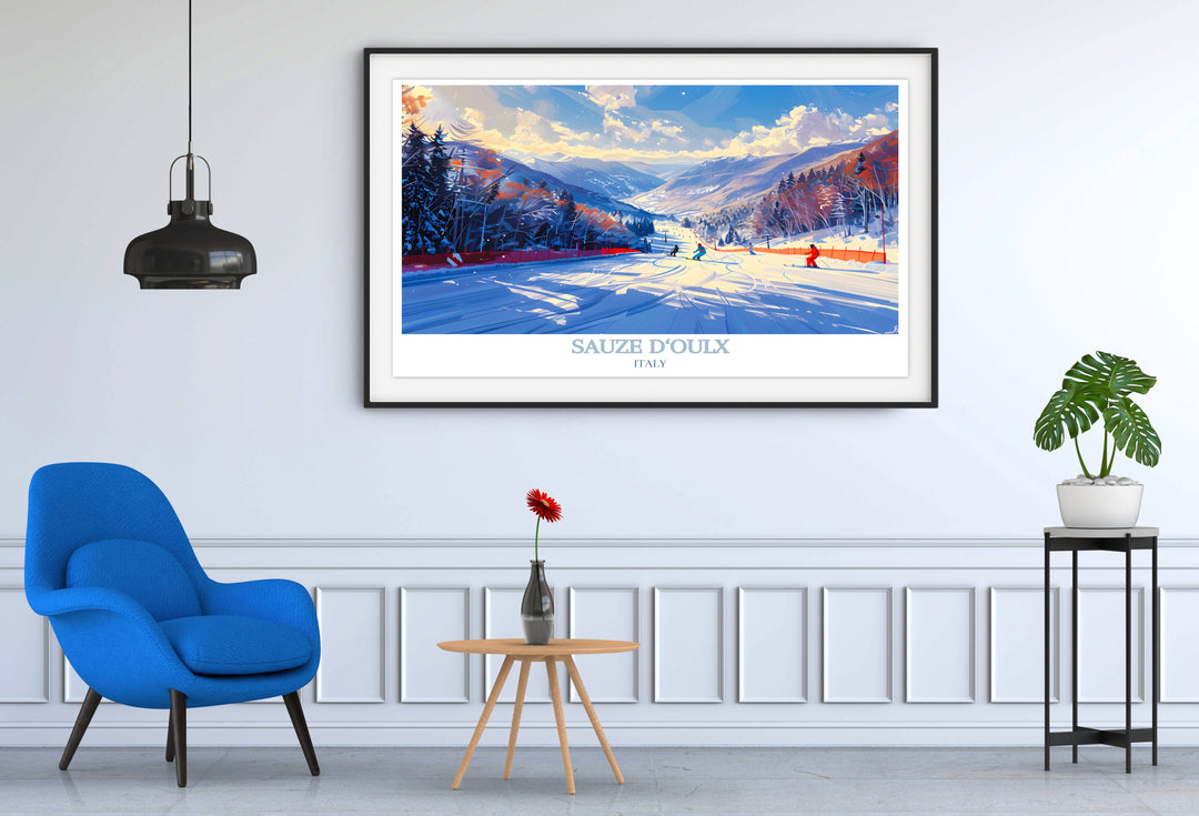 Sauze dOulx Ski Resort Modern Wall Decor designed to evoke a sense of adventure and appreciation for the great outdoors, perfect for any home.