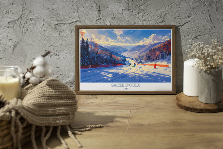 Uncover the adventure of Sauze dOulx with our Ski Resort Posters, capturing the essence of this premier ski destination in beautiful detail.