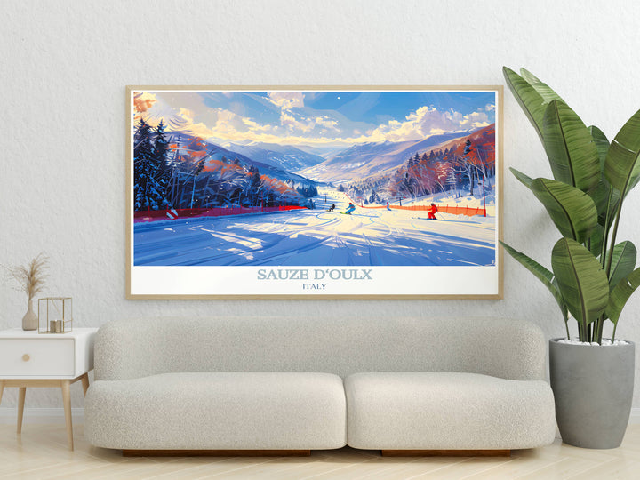 Sauze dOulx Ski Resort Modern Wall Decor offering a glimpse into the exhilarating world of alpine sports, perfect for adding a touch of adventure to your home.