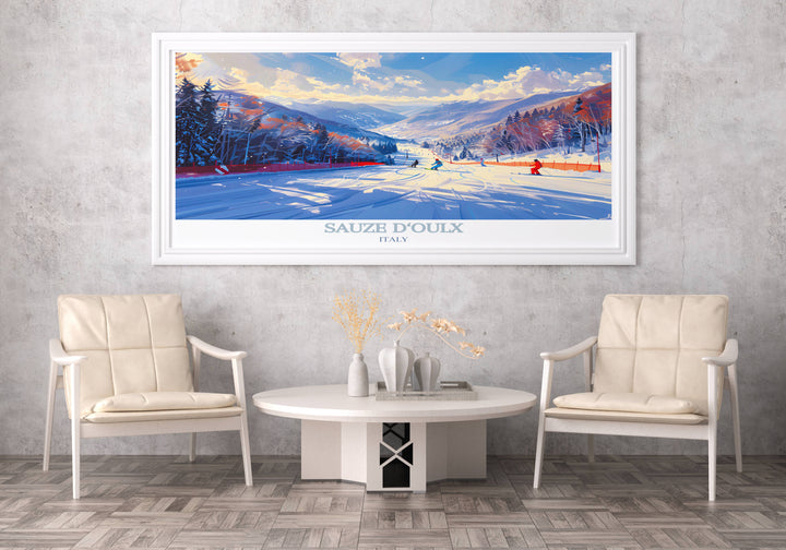 Italy Prints capturing the captivating landscapes and vibrant culture of Sauze dOulx, ideal for bringing the spirit of the Italian Alps into your home.