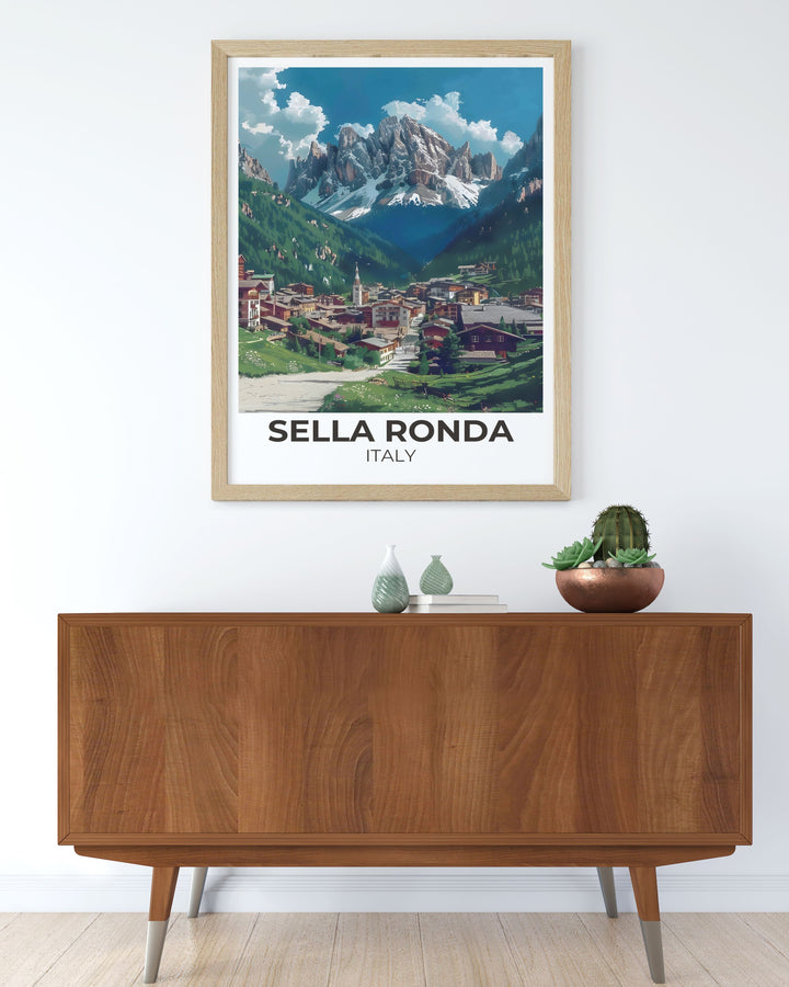 Stunning Corvara Home Decor featuring the Dolomites, showcasing the serene beauty and sophisticated allure of this top skiing destination.