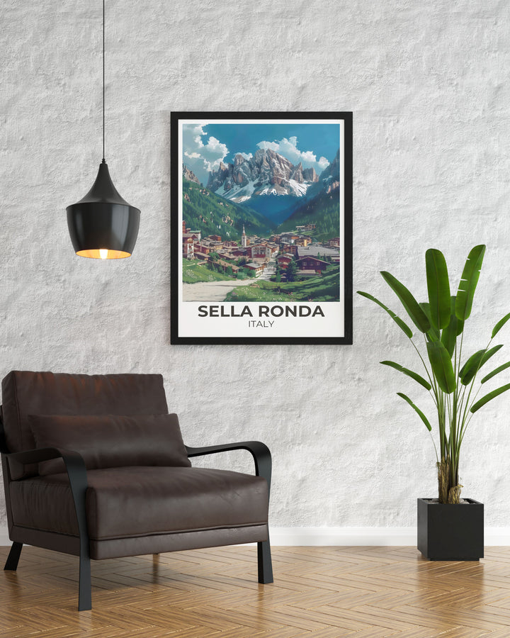 Beautiful Corvara Travel Posters highlighting the dynamic ski slopes and picturesque scenery of this renowned ski resort, perfect for any decor.