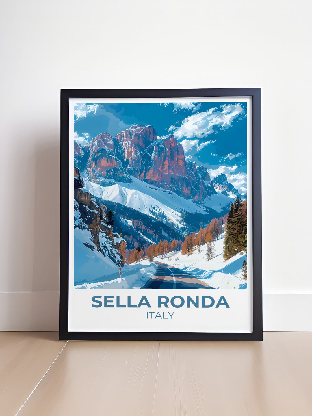 Experience the elegance of Sella Ronda Ski Circuit with our Framed Art, showcasing dynamic slopes and picturesque alpine scenery in stunning detail.